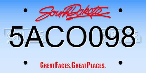 5ACO098 South Dakota License Plate