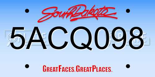 5ACQ098 South Dakota License Plate