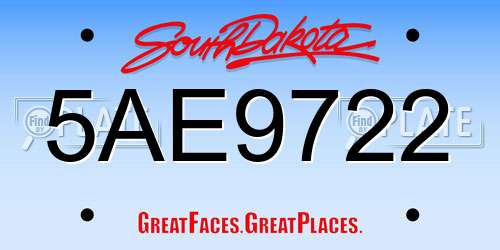 5AE9722 South Dakota License Plate