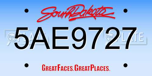 5AE9727 South Dakota License Plate