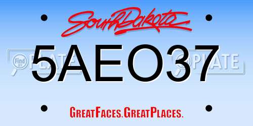 5AEO37 South Dakota License Plate