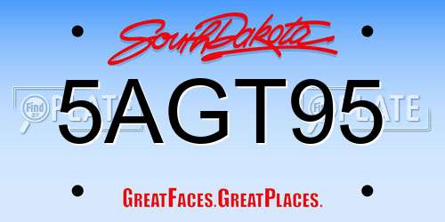 5AGT95 South Dakota License Plate