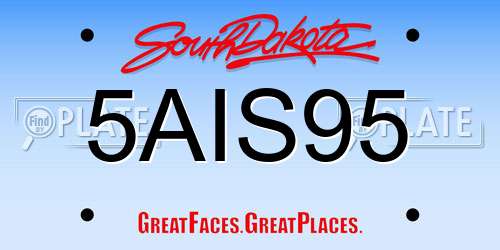 5AIS95 South Dakota License Plate