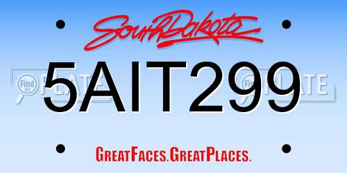 5AIT299 South Dakota License Plate