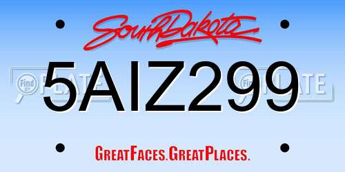 5AIZ299 South Dakota License Plate