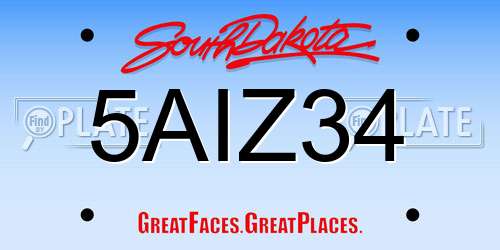 5AIZ34 South Dakota License Plate