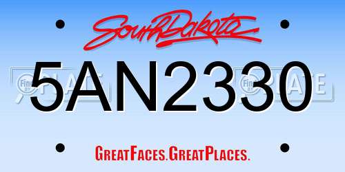 5AN2330 South Dakota License Plate