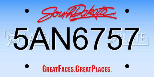 5AN6757 South Dakota License Plate