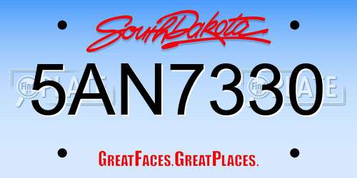 5AN7330 South Dakota License Plate