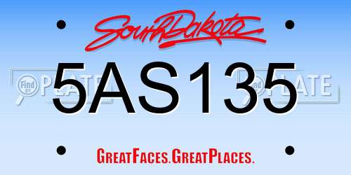 5AS135 South Dakota License Plate