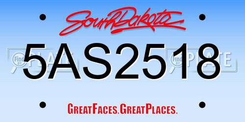 5AS2518 South Dakota License Plate