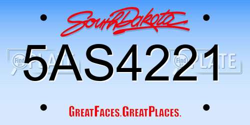 5AS4221 South Dakota License Plate