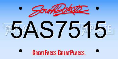 5AS7515 South Dakota License Plate