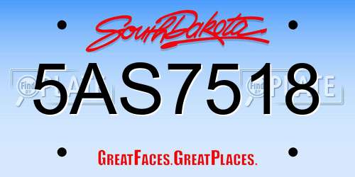 5AS7518 South Dakota License Plate