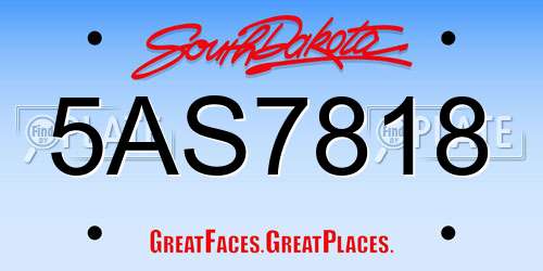 5AS7818 South Dakota License Plate