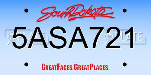 5ASA721 South Dakota License Plate