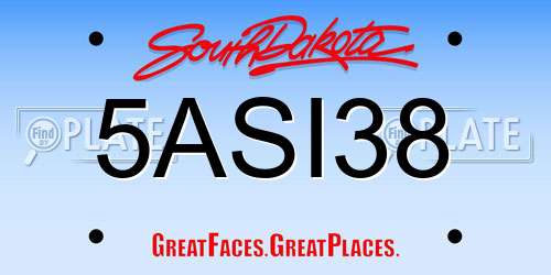5ASI38 South Dakota License Plate