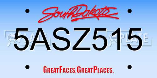 5ASZ515 South Dakota License Plate
