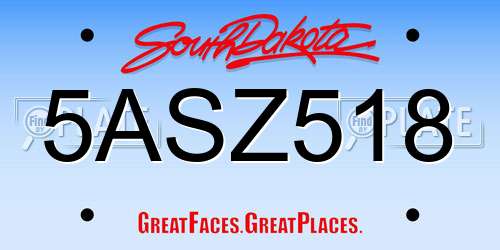 5ASZ518 South Dakota License Plate