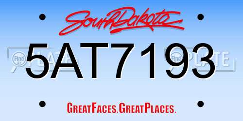 5AT7193 South Dakota License Plate