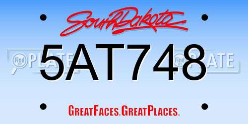 5AT748 South Dakota License Plate