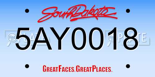 5AY0018 South Dakota License Plate