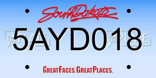 5AYD018 South Dakota License Plate