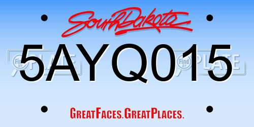 5AYQ015 South Dakota License Plate