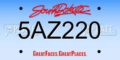 5AZ220 South Dakota License Plate