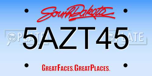 5AZT45 South Dakota License Plate