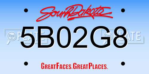 5B02G8 South Dakota License Plate