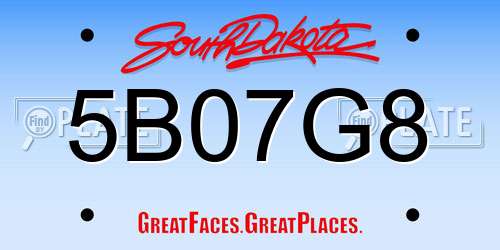 5B07G8 South Dakota License Plate