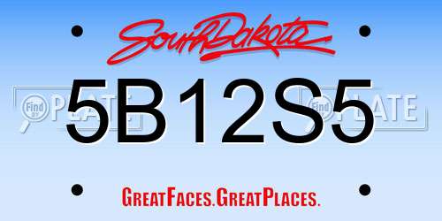 5B12S5 South Dakota License Plate