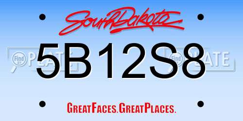 5B12S8 South Dakota License Plate