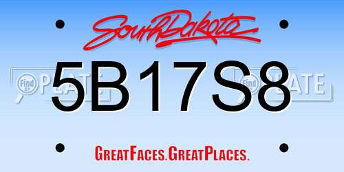 5B17S8 South Dakota License Plate