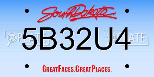 5B32U4 South Dakota License Plate