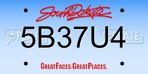 5B37U4 South Dakota License Plate