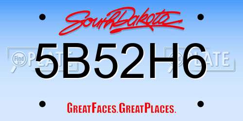 5B52H6 South Dakota License Plate