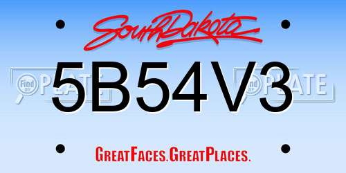 5B54V3 South Dakota License Plate