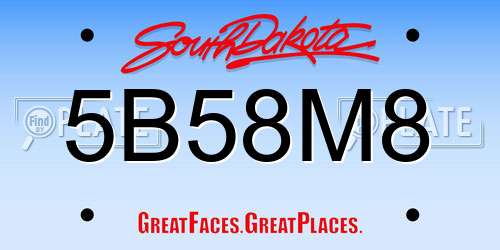 5B58M8 South Dakota License Plate