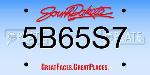 5B65S7 South Dakota License Plate
