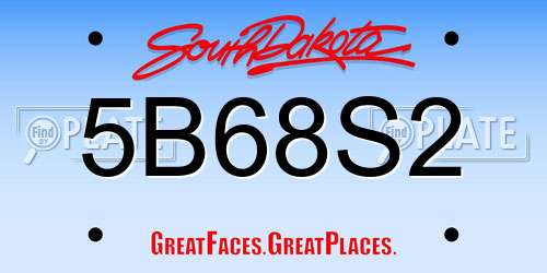 5B68S2 South Dakota License Plate