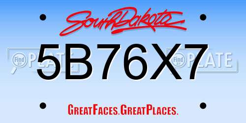 5B76X7 South Dakota License Plate