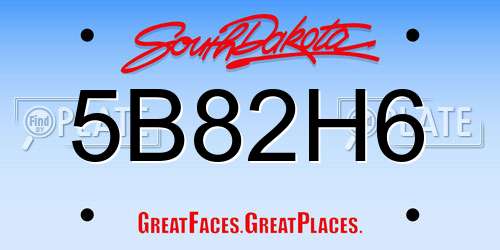 5B82H6 South Dakota License Plate