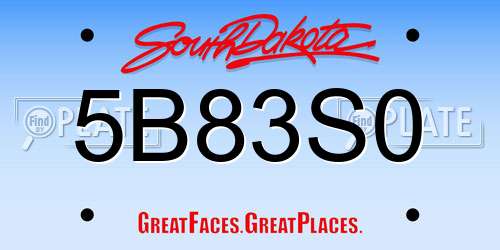 5B83S0 South Dakota License Plate