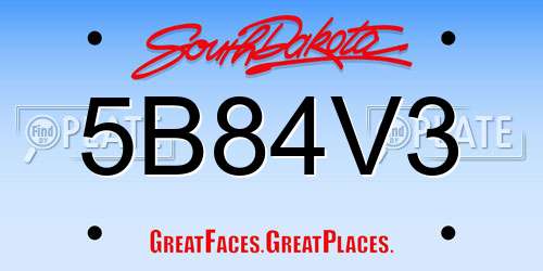 5B84V3 South Dakota License Plate