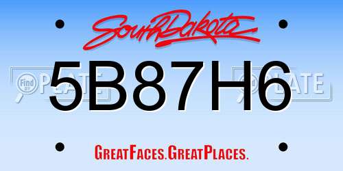 5B87H6 South Dakota License Plate