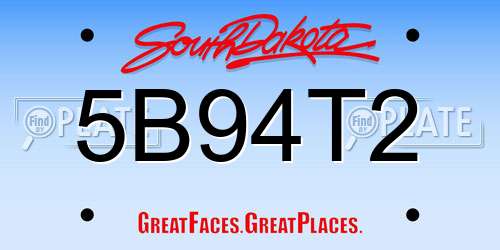 5B94T2 South Dakota License Plate