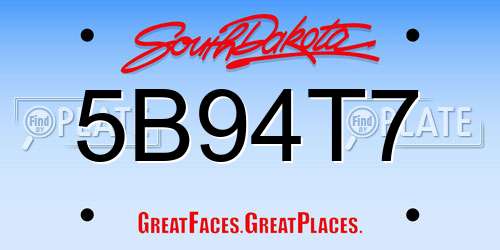 5B94T7 South Dakota License Plate