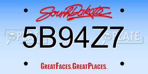 5B94Z7 South Dakota License Plate